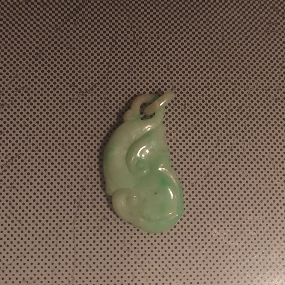Genuine green jade artisan carved pendant  with gold filled 16 in chain
